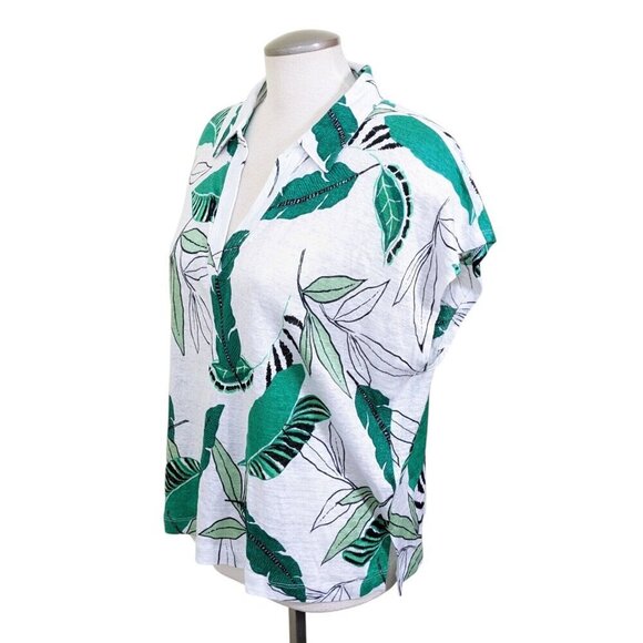 Tahari Womens Button Up Linen Shirt Sleeveless White Green Palm Print Size XL - Picture 4 of 7